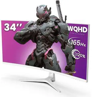 CRUA 34'' White Gaming Monitor 165Hz/144Hz 21:9 1500R Ultrawide Curved Monitor, WQHD 3440X1440 120%sRGB VA Panel Computer Monitor Support Freesync, PIP/PBP, HDMI2.0 & DP1.4, Wall Mount&Tilt Adjustable