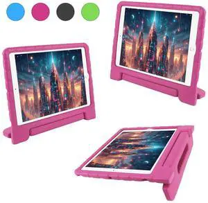 E-puhate Kids Case for iPad Pro 12.9 2017(2nd Gen)/2015(1st Gen) with Pencil Holder and Handle Stand, EVA Rugged Cover Compatible with iPad Pro 12.9-inch for Child Boys Girls Toddlers(Rose Red)