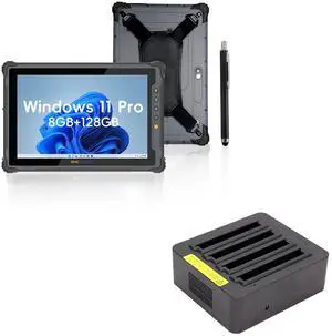 ONERugged Rugged Tablet M10J, 10.1 inch Windows 11 Pro Tablet, 8GB+128GB, N5100 CPU, IP65 Waterproof, MIL-STD-810H, 5000mAh, Industrial Outdoor Work PC w/ 8MP+5MP Camera,and Quad Charger