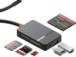 High-Speed 8-in-1 USB 3.0/USB-C OTG Card Reader - 104MB/s CF/SD/TF/MS Adapter with Dual Ports & LED | Mac/PC/Android