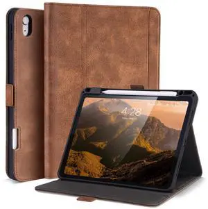 AsileCuir Case for iPad Air 11 Inch M3 2025/ M2 2024,iPad Air 5th/4th Generation Cover 10.9'' with Pencil Holder Pocket,Vegan Leather,Multi Angles Stand,Magnetic Closure,Auto Sleep/Wake,Dark Brown
