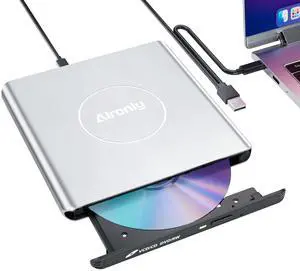Alronly External CD/DVD Drive for Laptop/PC, USB 3.0 Type-C USB Portable Alloy Player for Computer CD DVD +/-RW Disk Drive CD Burner Writer Reader Compatible with Desktop Windows Apple Linux (F03)