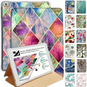 DuraSafe Cases for iPad 5/6 & Air 1/2-9.7" A1893 A1954 A1822 A1823 A1566 A1567 A1474 A1475 A1476 Printed Folio Silicone Smart Cover with Honeycomb Cooling Feature - Diamond Grid