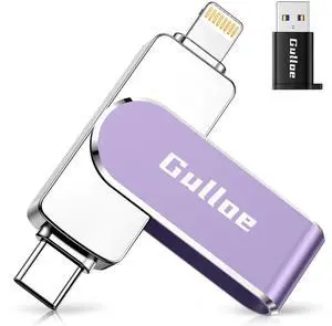 Gulloe 256GB Flash Drive Intended for iPhone, Memory Stick Storage for Photos and Videos Backup, Compatible with iPhone iPad Android PC, Plug and Play, No Application Required (Purple)