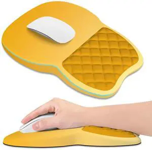 ITNRSIIET Ergonomic Mouse Pad Wrist Support with Memory Foam Massage Bulge & Non-Slip PU Base, Carpal Tunnel Pain Relief, Prevent Wrist Sweating, 12 x 8 x 1.2 inch, Yellow Gradient