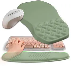 Gleamtide 2-in-1 Ergonomic Set, Wave Keyboard Wrist Rest and Massage Slope Mouse Pad Wrist Support, Rebound Memory Foam for Relieve Carpal Tunnel Syndrome and Wrist Pain (Olive Green)