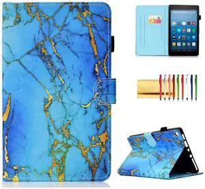 Folio Case for Fire HD 8 2018/2017/2016, Techcircle Slim Fit Stand Smart Protective PU Leather Case with Auto Sleep/Wake, for All-New Amazon Fire HD 8" Tablet (8th/7th/6th Generation), Blue Marble