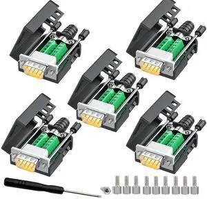 JUXINICE 5Packs DB9 Serial Adapters Breakout Board Solder-Free ModuleD-SUB 9-pin RS232 RS485 Adapter to Terminal Connector with Bolts Nuts and Screwdriver (5PCS Male)