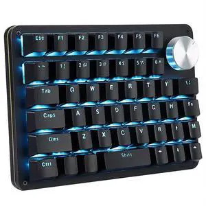 Koolertron One Handed Mechanical Gaming Keyboard with 24 Macro Keys, 45-Key Fully Programmable Mini Keypad, Blue Backlit/Red Switches for Windows PC Gamers