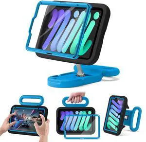 Kids Case for iPad mini 7 (A17 Pro) 2024 / iPad mini 6 2021, Adjustable Portrait/Landscape Stand, Drop Proof Handle Kickstand, Child Friendly with Screen Protector for iPad mini7th/6 8.3 inch (Black)
