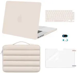 MOSISO Compatible with MacBook Pro 16 inch Case 2025-2021 M4 M3 M2 M1 A3403 A3186 A2991 A2780 A2485, Plastic Hard Shell&Puffy Sleeve Bag&Keyboard Cover&Webcam Cover&Screen Protector, Sand