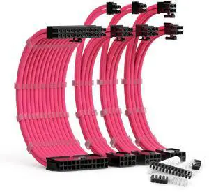 ABNO1 PSU Extension Kit With Cable Combs - 24Pin/8Pin EPS/8Pin PCI-E, 30CM Length, Sleeved for ATX Power Supply (Pink)
