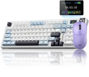 AULA Wireless Keyboard and Mouse Combo, S98 Pro Mechanical Keyboards with Screen & Knob,Tri-Mode Hot Swappable Creamy Keyboard+SC580 Wireless Gaming Mouse Light Purple