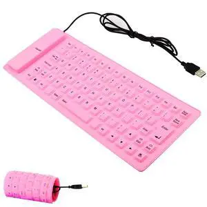 Generic Foldable Keyboard Silent Portable Silicone Wired Keyboard USB+PS2 Interface Convertible Waterproof and dustproof for Desktop Computers notebooks 85 Keys (Pink)