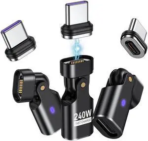 AUFU 16PIN 240W USB C Magnetic Adapter(3Pack)/180° Rotation USB C Right Angle Adapter/90 Degree C Adapters/Type C Magnetic for 1Phone 16/15/Ma-Book/1Pad Series, Samsung Galaxy, Google Pixel, Laptop