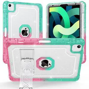 ZoneFoker Case for iPad Air 5th/ 4th Generation Case (2022/2020) 10.9'', for iPad Pro 11 Inch (4th/3rd/2nd/1st Gen), Hard Slim Cover for iPad Air 5 4 th with Pencil Holder/Stand, Pink to Teal Glitter
