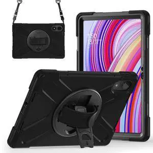 GooodiDEAR for Redmi Pad Pro 12.1 Case, Heavy-Duty Shockproof Cover Mi Poco Pad 12.1 with 360° Rotating Kickstand, Adjustable Hand Strap Shoulder Strap, Full-Body Protection, Dust Plug Design, Black