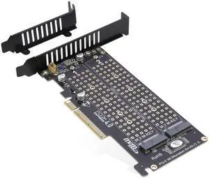 RIITOP Dual M.2 NVMe to PCIe Adapter, PCIe 4.0 x8 to 2-Port NVMe (M-Key) Slot Support SSD 22110/2280/2260/2242/2230 (PCIe Bifurcation Required)