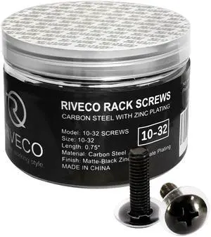 RIVECO 100PCS 10-32 Rack Screws for Server Cabinets & Racks Tapered Holes Mounting Network Equipment Audio Devices, Carbon Steel Black