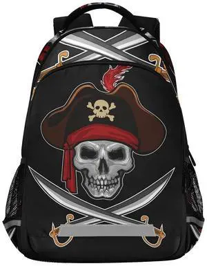 Glaphy Pirates Skull Backpack for School, Laptop School Bag Lightweight Daypack Bookbags for Women Men Kids Teens