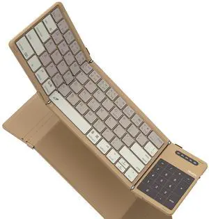 Nillkin Foldable Travel Keyboard with Touchpad & Number Pad, Bluetooth Wireless Portable Folding Full Size Keyboard with Trackpad for PC Laptop iPad Tablets Smartphone, Silicone Leather Cover, Khaki