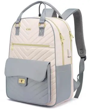 RJEU Cute Backpack for College Students,Teen Girl Bookbag Women with Laptop Compartment for Travel,Mochilas de Mujer,Gray Beige