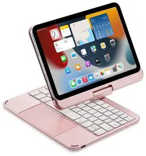 SOUYOYIHI Magnetic 360 Rotating iPad Mini 7 Keyboard, iPad Mini 6th Generation Keyboard Case Touchpad 7 Colors Backlit Keyboard Rotatable Folio Keyboard Cover,Rosegold
