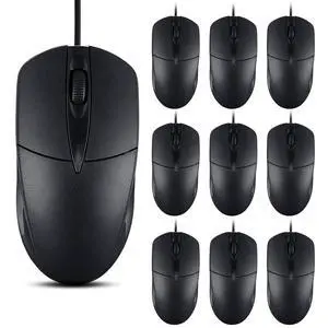 SUNYIWJIE 10 PCS Black Wired Computer Mouse Bulk USB 1000 DPI 3 Button Corded Mouse with Home Office Noiseless Simple USB Mouse for Computer Laptop Desktop PC