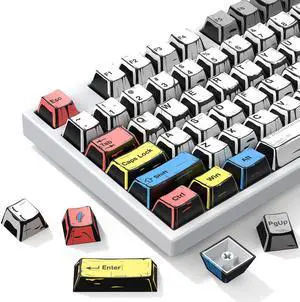 Retro PBT Keycap, Comic Theme Keycap Set, 137 Keys Dye Sublimation Keyboard Keycaps, Compatible with 60% 75% 100% Mechanical Keyboards