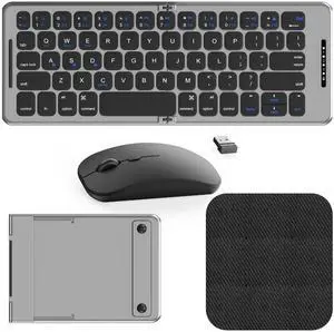 Folding & Foldable Keyboard and Mouse, Wireless Keyboard and Mouse Combo for Business Travel, 2.4G Wireless + Bluetooth 5.1, USB-C Rechargeable Portable Combo for Mac, Phones Laptop iPad Tablet