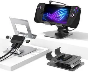 360° Adjustable Gaming Docking Station Stand for Steam Deck OLED, ROG Ally X, Laptops, USB-C Multi-Port Gaming Deck Dock Hub with HDMI 4K, Ultra-Thin Aluminum Portable Gaming Dock Hub Mount