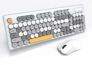 Wireless Keyboard Mouse Combo, Full Size Colorful Round Keycaps Bluetooth Keyboard with Numeric Keypad, Silent 2.4GHz Mouse, Typewriter Computer Keyboard and Mouse Set for Laptop, PC, Windows (Gray)