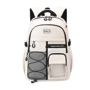 Laptop Backpack Large Cool Aesthetic Waterproof Hiking Travel Backpacks Multiple Pockets Book Bag for College Women Men (Beige)