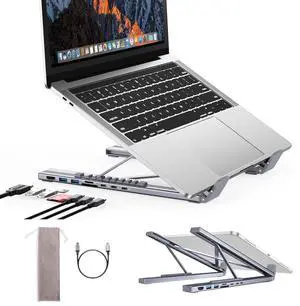 Laptop iPad USB C Docking Station Stand,Aluminum Tablet Holder, 8 in 1 USB C Hub with 4K HDMI, PD 100W, 2 USB 3.0, SD/TF Reader, for MacBook/iPad/Dell/HP/Surface/Lenovo, Plug and Play