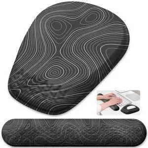 Laokiiy Mouse Pad with Wrist Rest, Comfortable Memory Foam Wrist Rest for Computer Keyboard, Ergonomic Mouse Pad Set for Easy Typing & Pain Relief for Office & Home Topographic