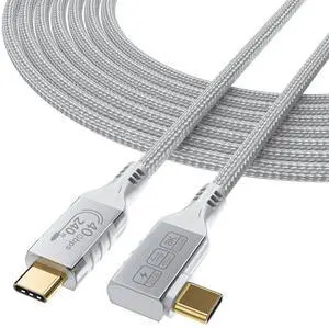 HOTUTUKI White Thunderbolt 4 Cable Long, Right Angle USB 4 Cable 90 Degree, 240W USB c Cable 40gbps Data Transfer, 8K@60Hz Display, Compatible with Docks eGPU Hub 6.6ft/2M