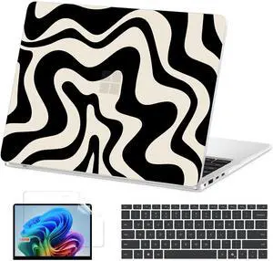 AKIT Case for Microsoft Surface Laptop 15-inch Touchscreen Copilot+ PC 2024 (7th Ed), Unique Print Pattern Hard Shell Case+Screen Protector+Keyboard Cover for 15 inch Surface Laptop 7, Black Wave
