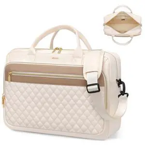 MDODO Large Laptop Bag for Women Men 15.6 Inch Professional Computer Briefcase Messenger Handbag Shoulder Crossbody Work Tote Bag for Teacher Office Travel Business,22.5 L,Beige