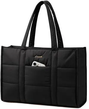 LOVEVOOK Laptop Bag for Women, Puffer Tote Bag for Work 17 Inch Large Computer Briefcase for Teacher Nurse, Quilted Lightweight Casual Shoulder Bag For Travel, Daily