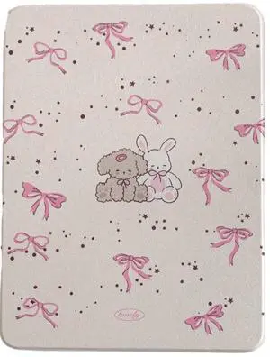 Swivel Adjustable Kickstand Clear Leather Hard Folio Case for Apple Cream White Pink Bow Rabbit Bunny Teddy Bear Cartoon Cute Adorable Kids Girls (for iPad 10 10.9-inch 10th Generation 2022)