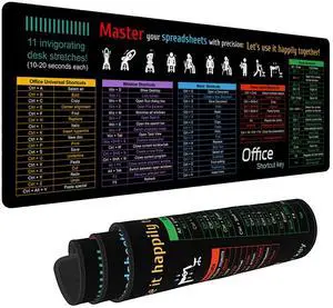 Lucocia Word/Excel/Power Point/Office Sheet Desk pad, Windows Large Gaming Office PC Mouse pad,Keyboard Shortcuts Mouse pad,Non-Slip Waterproof Desk mat,XL 31.4 x 11.8 in (TS1123)