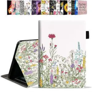 POIUYTREW Case for Amazon Kindle Fire HD 10 Tablet 10.1" (9th/7th Gen, 2019/2017 Release) - PU Leather Folio Case with Smart Auto Wake/Sleep, Colorful Floral Green Leaf