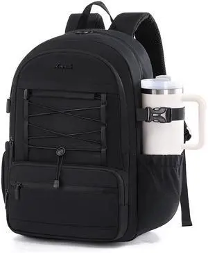 LOVEVOOK School Backpack for Teen Girls, Large Capacity College Student Laptop Backpacks with Water Bottle Holder, Cute Backpack Purse for Teenage, Lightweight Waterproof Casual Travel BackpackBlack