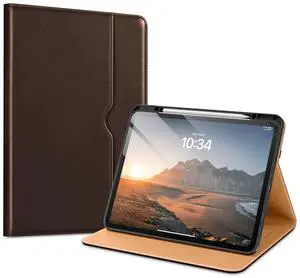 VIKESI Case for iPad Pro 13-inch M5 or M4 Released in 2025 or 2024, Leather Stand Cover with Apple Pencil Holder, Auto Wake/Sleep, Multiple Viewing Angles, Built in Hand Strap & Pocket,Dark Brown