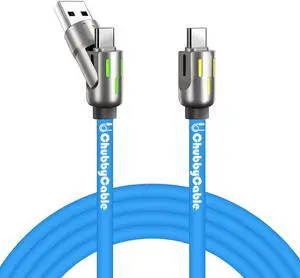 chubbycable OmniChubby - 240W 3-in-1 Ultimate with Dynamic Lights Multi USB C Cable Silicone Fast Charging Cord Compatible with iPhone 16/15 Series, 3.94FT, Blue, Type-C+USB-A to Type-C