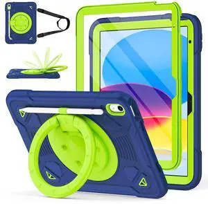 Hogenl for iPad A16 Case 11th Generation 11 inch 2025 /iPad 10th Generation Case 10.9 inch 2022, with 360° Rotating Stand & Screen Protector & Shoulder Strap/Pencil Holder Rugged Cover (Navy Green)