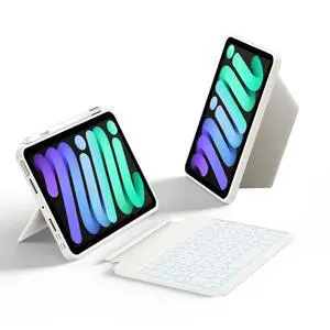 HOU Keyboard Case for iPad mini 7/6, 156° Adjustable Stand, Detachable Full Protective Case for iPad mini 7/6, 11 Shortcut Keys, 7 Color Backlight, Silicone PU, Multifunction, Bluetooth