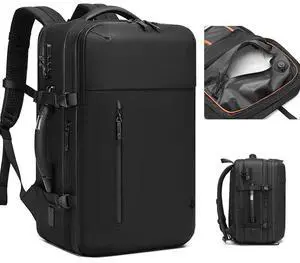 Visnalefry 55L Travel Backpack with Built-in Vacuum Seal Backpacks Exapandable Waterproof Air Compression with electronic scale TSA Lock Carry-On Suitcase Luggage Laptop Bag Black