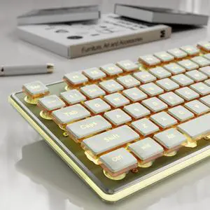 SEUNKWANG EWEADN GX710S Backlit Computer Keyboards, Wired USB Keyboard with Warm Backlit, Metal Panel, Plug and Play, Pudding Keycaps Full Size Quite Computer Keyboard for Win/PC/Laptop-Green