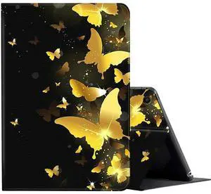 for Fire HD 10 Case (9th/7th Generation,2019/2017 Tablet) Multi-Angle Viewing Anti Slide Folio Stand Smart Cover Cases for All New Kindle Fire HD 10 9th/7th Gen 10.1"- Gold Butterfly